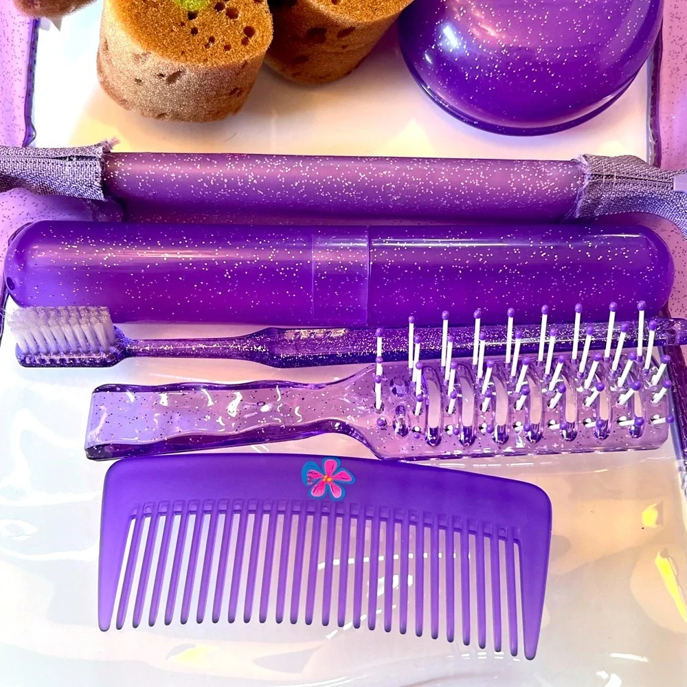 Sparkly Purple Toiletry Travel Bag for Tweens.  Includes Travel Accessories. New